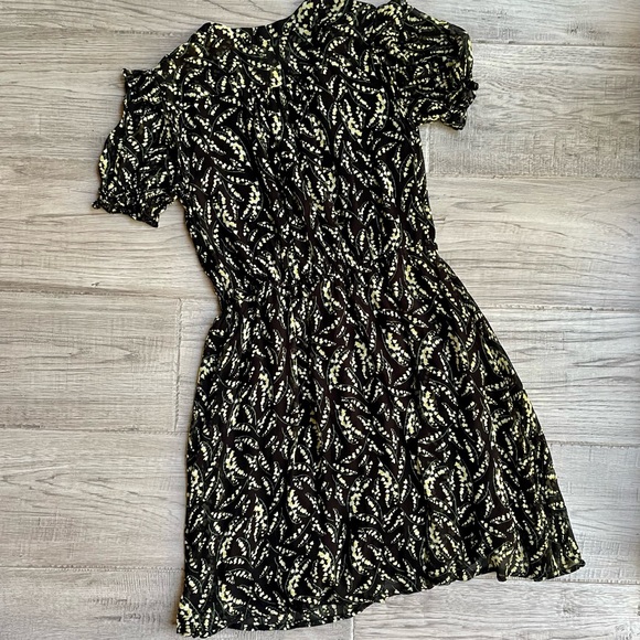 BA&SH Matcha Floral Mini Dress Noir Flowy Ruffles Elastic Waist BLK/Yellow SZ 4 - Picture 4 of 16
